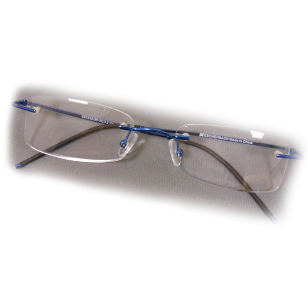 +1 Diopter Eschenbach Rimless Reading Glasses - Blue Rectangle - Click Image to Close